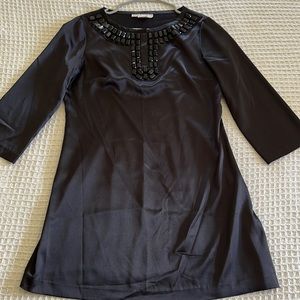Neck embellished shift mini dress
